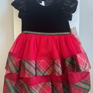 Bonnie Jean Girls Church Holiday Dress Black Velvet Top Red Tulle